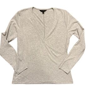 Banana Republic Ribbed Faux Wrap Top Light Gray Size M